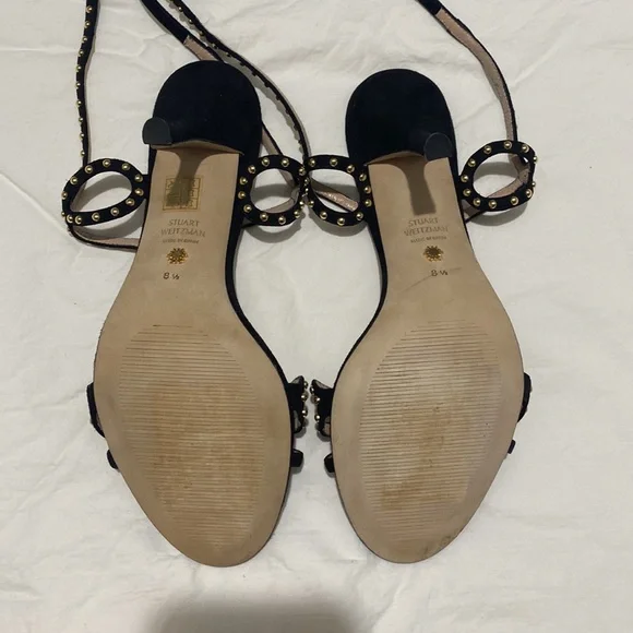 Stuart Weitzman Black and Gold Studded Heels - Picture 5 of 9